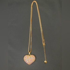 NWOT Betsey Johnson Gold & Pink Rhinestone Heart Necklace